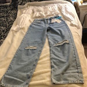 Soft Rigid Wide leg Destroyed Jeans and a Off Shoulder Blouse